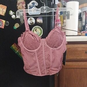 5/25$ 14 12 Womens Pink Lace Corset Crop Top